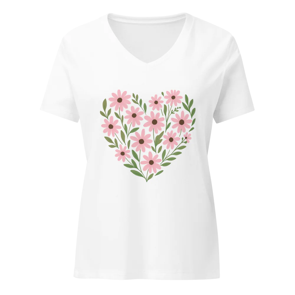 Petalyx Floral Heartbeat Women's Relaxed V-Neck T-Shirt