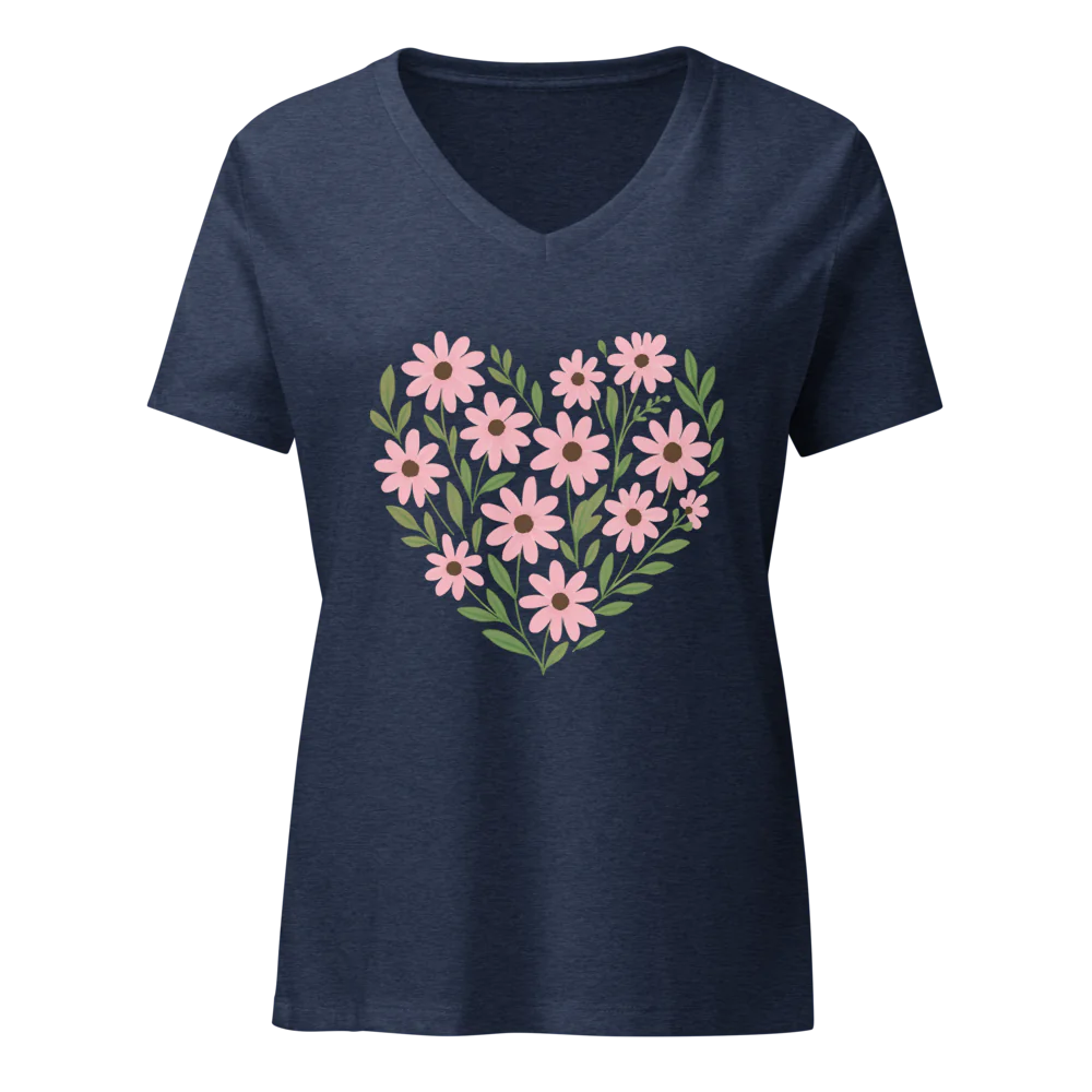 Petalyx Floral Heartbeat Women's Relaxed V-Neck T-Shirt