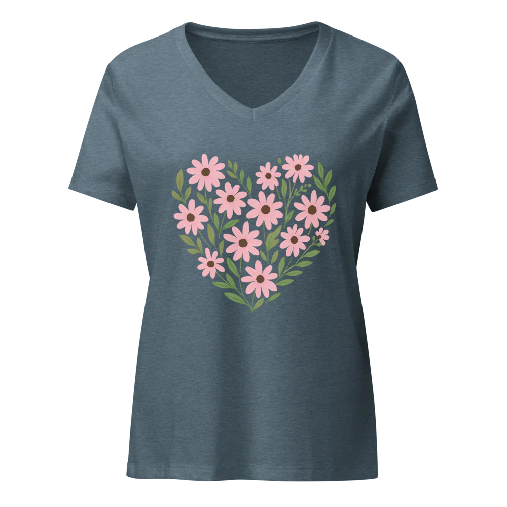 Petalyx Floral Heartbeat Women's Relaxed V-Neck T-Shirt