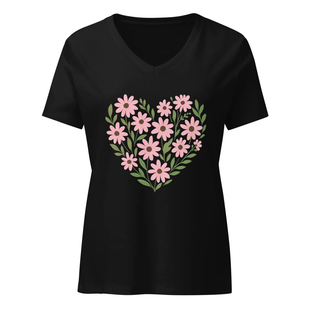 Petalyx Floral Heartbeat Women's Relaxed V-Neck T-Shirt