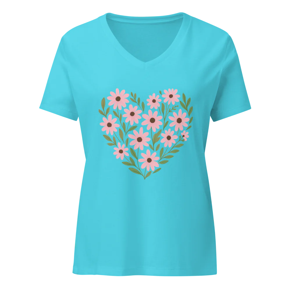 Petalyx Floral Heartbeat Women's Relaxed V-Neck T-Shirt