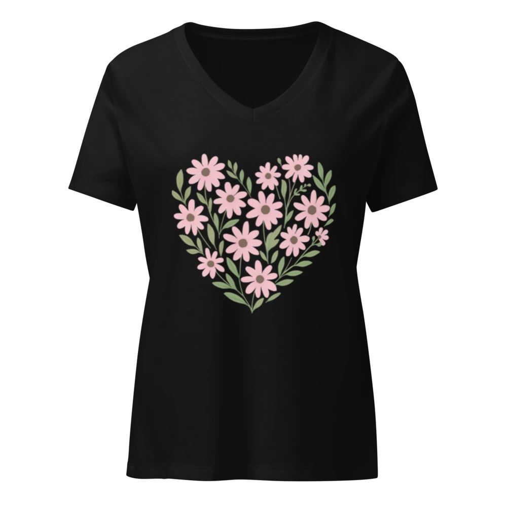 Petalyx Floral Heartbeat Women's Relaxed V-Neck T-Shirt