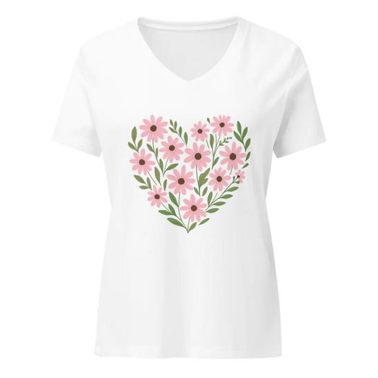 Petalyx Floral Heartbeat Women's Relaxed V-Neck T-Shirt